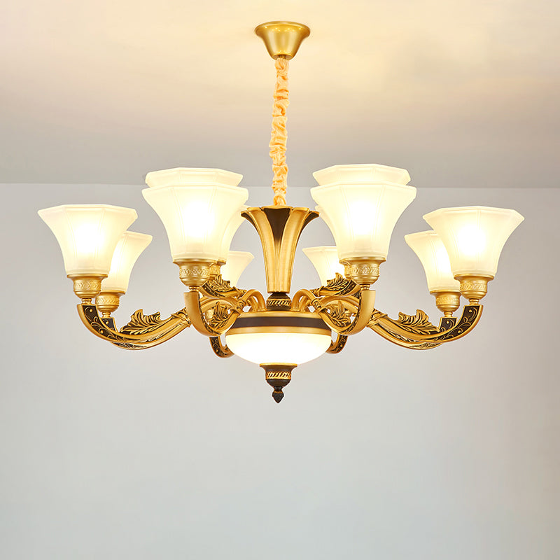 Retro Style Flared Suspension Light Cream Frosted Glass Chandelier Light for Living Room Clearhalo 'Ceiling Lights' 'Chandeliers' Lighting' options 2204738