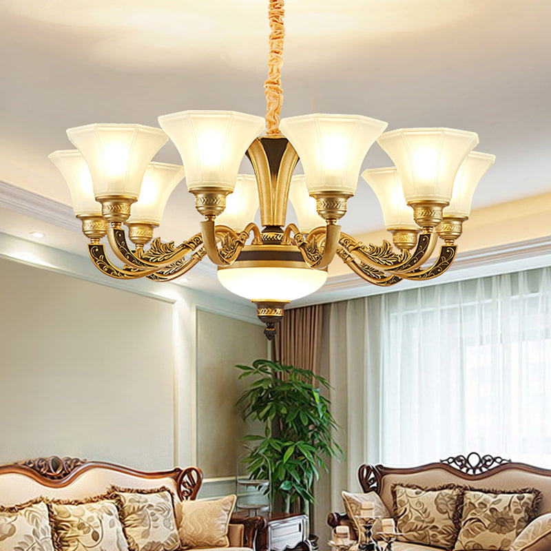 Retro Style Flared Suspension Light Cream Frosted Glass Chandelier Light for Living Room 10 Cream Clearhalo 'Ceiling Lights' 'Chandeliers' Lighting' options 2204739_36132e0e-da00-4bbe-bb77-41a32d27b404