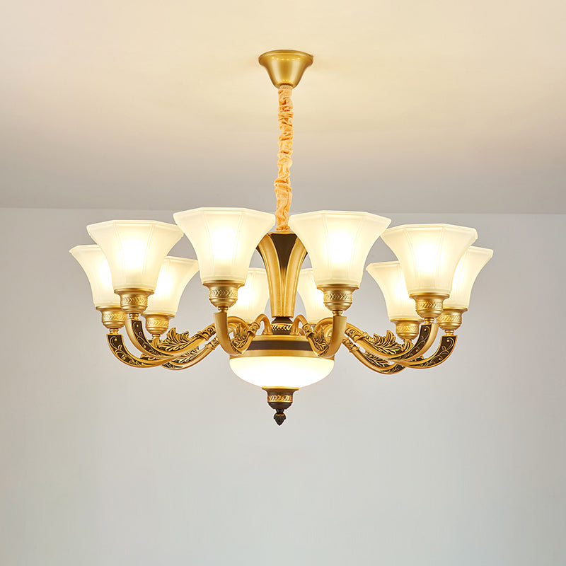 Retro Style Flared Suspension Light Cream Frosted Glass Chandelier Light for Living Room Clearhalo 'Ceiling Lights' 'Chandeliers' Lighting' options 2204740