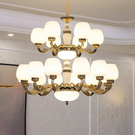 Bud Shade Frosted White Glass Chandelier Lighting Classic Living Room Pendant Light Clearhalo 'Ceiling Lights' 'Chandeliers' Lighting' options 2204747