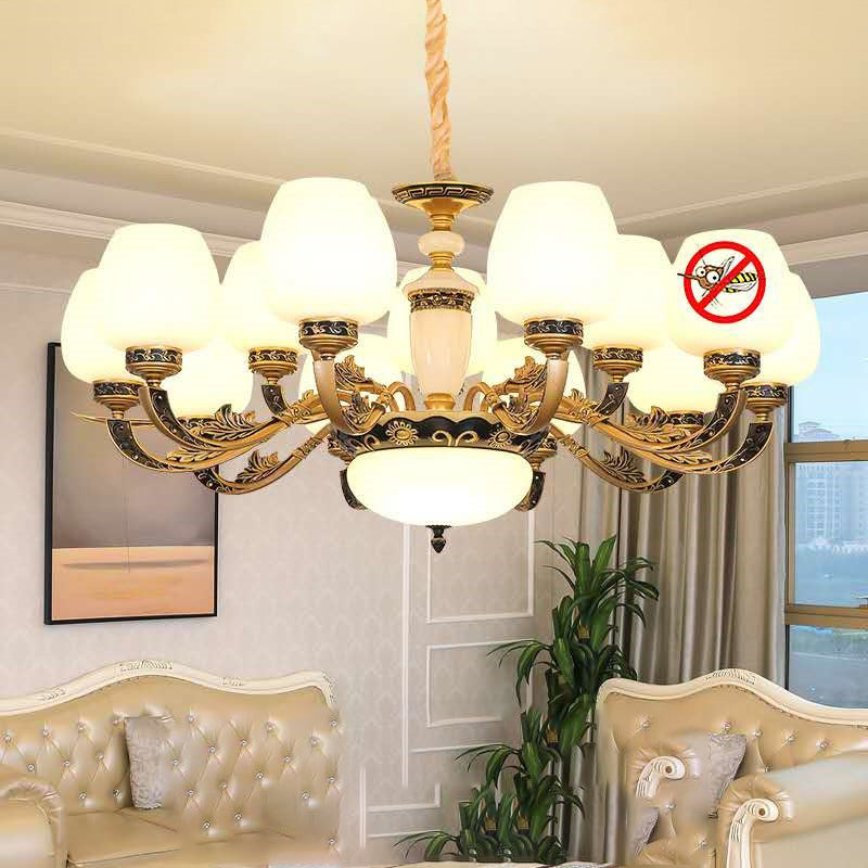 Bud Shade Frosted White Glass Chandelier Lighting Classic Living Room Pendant Light Clearhalo 'Ceiling Lights' 'Chandeliers' Lighting' options 2204749