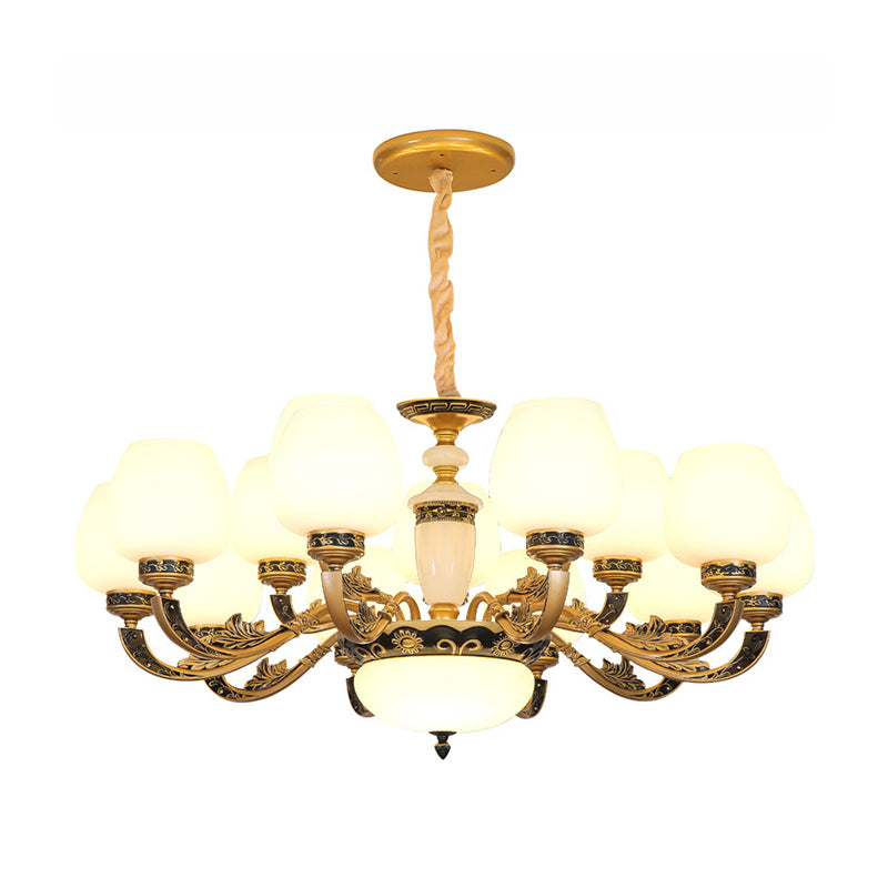 Bud Shade Frosted White Glass Chandelier Lighting Classic Living Room Pendant Light Clearhalo 'Ceiling Lights' 'Chandeliers' Lighting' options 2204750