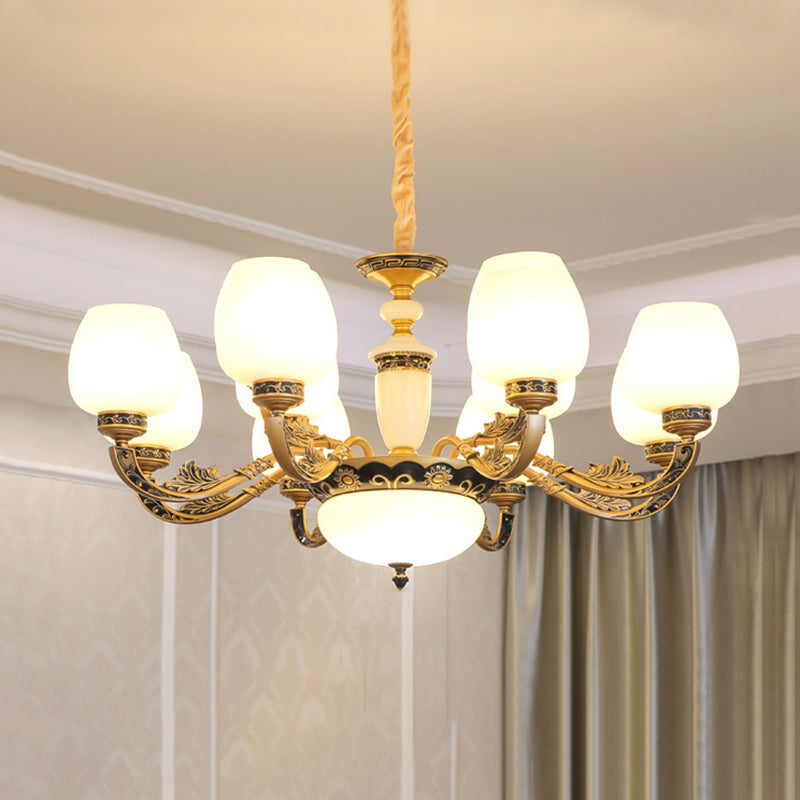 Bud Shade Frosted White Glass Chandelier Lighting Classic Living Room Pendant Light Clearhalo 'Ceiling Lights' 'Chandeliers' Lighting' options 2204751