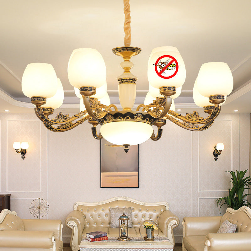 Bud Shade Frosted White Glass Chandelier Lighting Classic Living Room Pendant Light Clearhalo 'Ceiling Lights' 'Chandeliers' Lighting' options 2204752