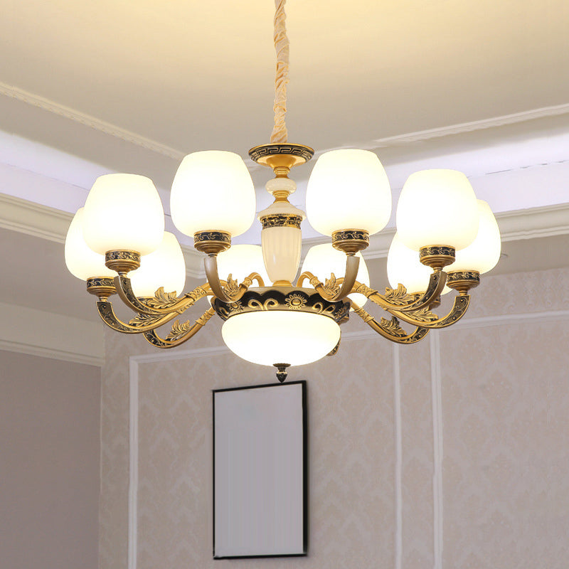 Bud Shade Frosted White Glass Chandelier Lighting Classic Living Room Pendant Light Clearhalo 'Ceiling Lights' 'Chandeliers' Lighting' options 2204753