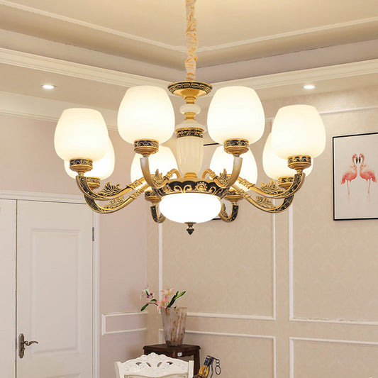 Bud Shade Frosted White Glass Chandelier Lighting Classic Living Room Pendant Light Clearhalo 'Ceiling Lights' 'Chandeliers' Lighting' options 2204754