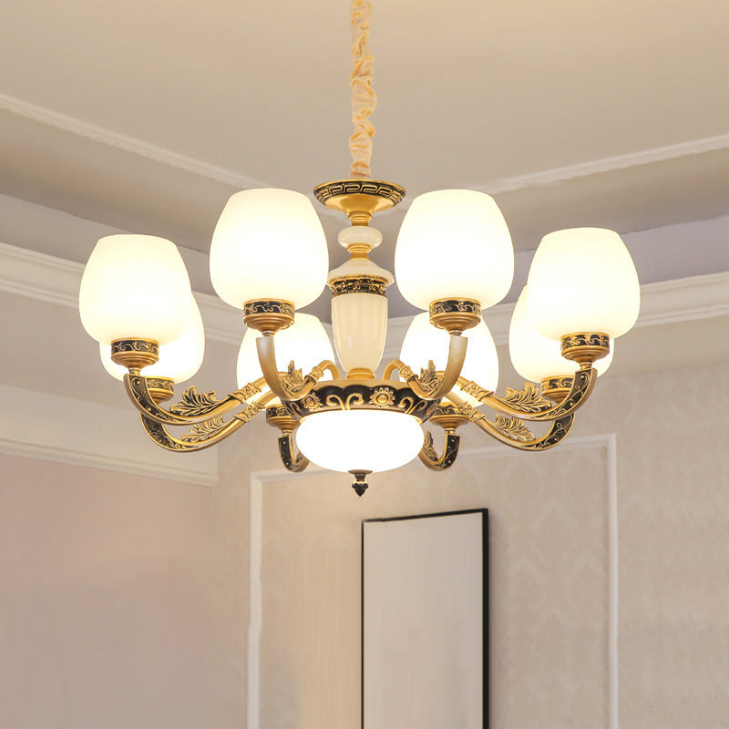 Bud Shade Frosted White Glass Chandelier Lighting Classic Living Room Pendant Light Clearhalo 'Ceiling Lights' 'Chandeliers' Lighting' options 2204755