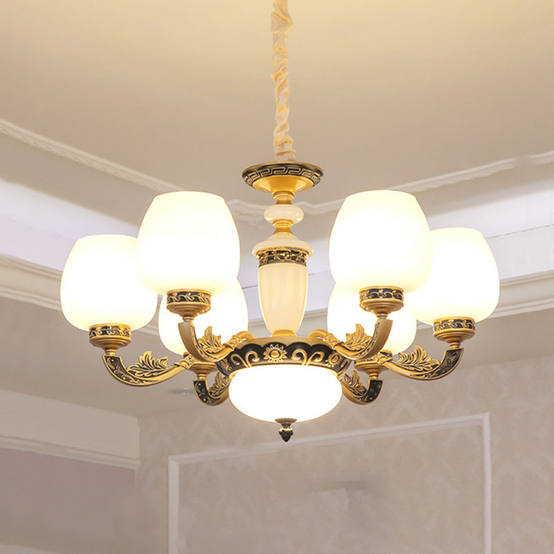 Bud Shade Frosted White Glass Chandelier Lighting Classic Living Room Pendant Light Clearhalo 'Ceiling Lights' 'Chandeliers' Lighting' options 2204756