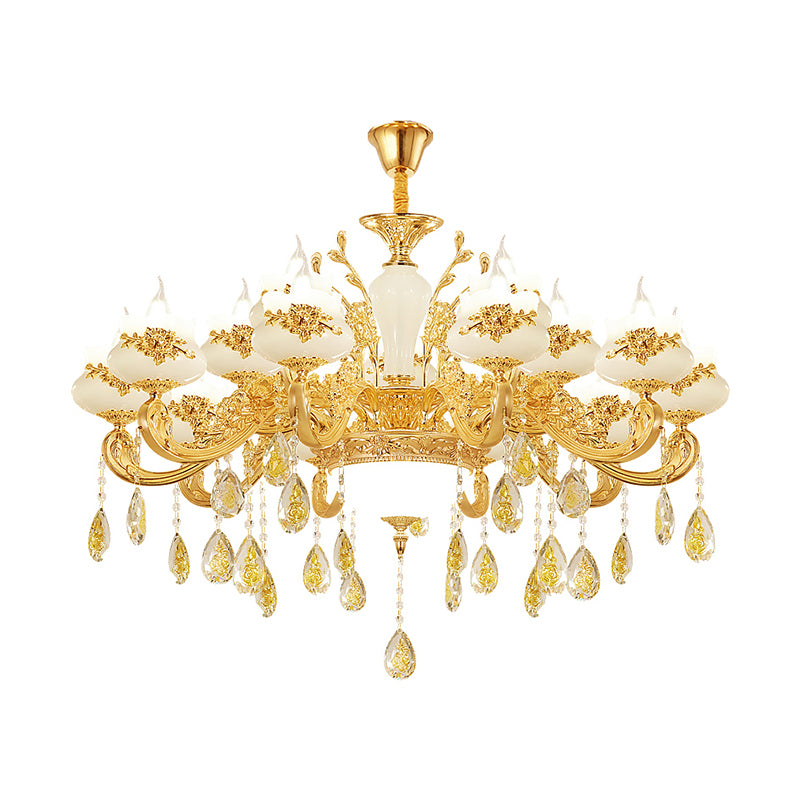 Opaque Glass Bud Ceiling Lighting Traditional Living Room Chandelier Light with Crystal Draping in Gold Clearhalo 'Ceiling Lights' 'Chandeliers' Lighting' options 2204762