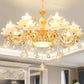 Gold Floral Shade Chandelier Light Retro Glass Living Room Pendant Light Fixture with Hanging Crystal 15 Gold B Clearhalo 'Ceiling Lights' 'Chandeliers' Lighting' options 2204780_285187e8-a121-433f-983b-2dd7f778d5d3