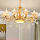 Gold Floral Shade Chandelier Light Retro Glass Living Room Pendant Light Fixture with Hanging Crystal 10 Gold A Clearhalo 'Ceiling Lights' 'Chandeliers' Lighting' options 2204784_9c929739-5373-4dbb-aaba-2b12956ed655