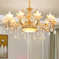 Gold Floral Shade Chandelier Light Retro Glass Living Room Pendant Light Fixture with Hanging Crystal 10 Gold B Clearhalo 'Ceiling Lights' 'Chandeliers' Lighting' options 2204785_8d5eedc7-2d57-4649-aa55-f1853eea851f