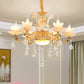 Gold Floral Shade Chandelier Light Retro Glass Living Room Pendant Light Fixture with Hanging Crystal 6 Gold B Clearhalo 'Ceiling Lights' 'Chandeliers' Lighting' options 2204791_416b9021-af6c-43bd-8c75-176cf235acba