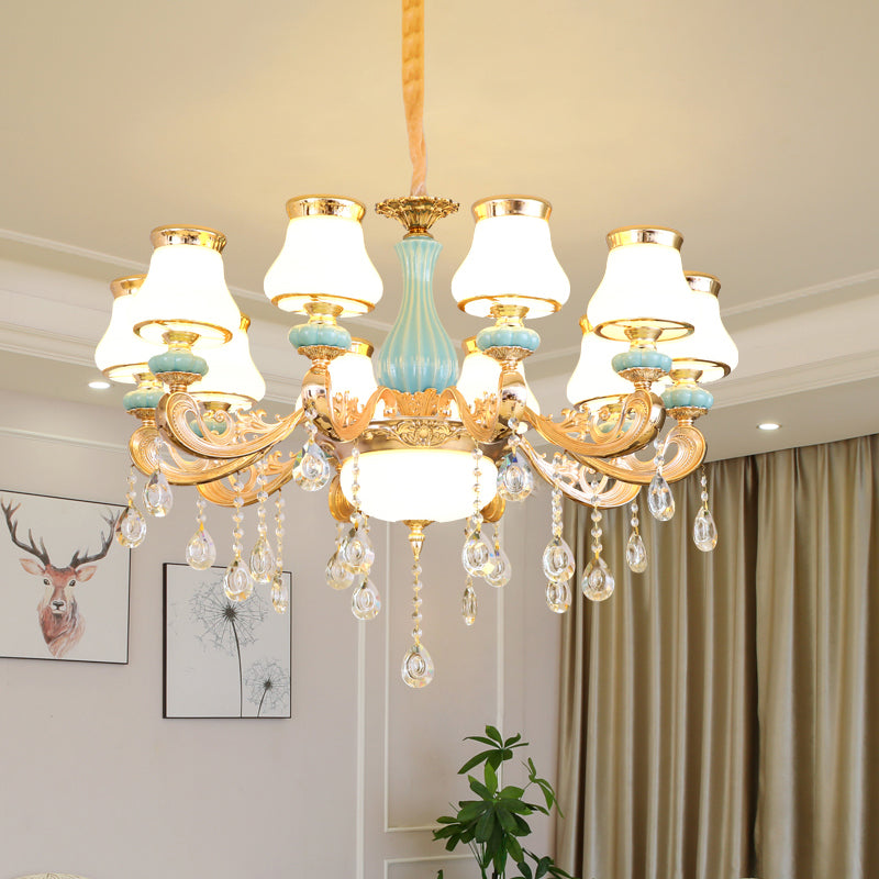 Handblown Glass Gold Chandelier Light Bud Retro Pendant Light Fixture with Crystal Accent Clearhalo 'Ceiling Lights' 'Chandeliers' Lighting' options 2204841