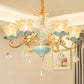 Ruffle Glass Flower Chandelier Pendant Light Vintage Living Room Hanging Light with Hanging Crystal in Blue Clearhalo 'Ceiling Lights' 'Chandeliers' Lighting' options 2204885