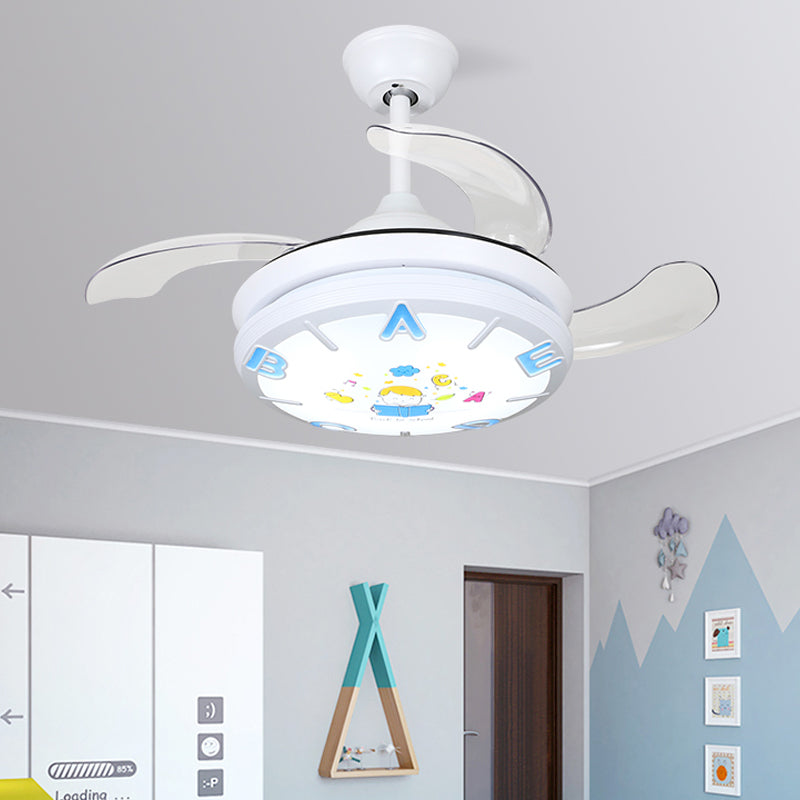 Contemporary Round Shade Ceiling Fan Light Metal and Acrylic LED Bedroom Semi-Flush Mount Fixture in White Clearhalo 'Ceiling Fans with Lights' 'Ceiling Fans' 'Kids Ceiling Fans' 'Kids' Lighting' 220492