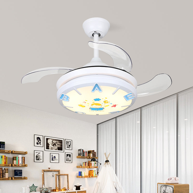 Contemporary Round Shade Ceiling Fan Light Metal and Acrylic LED Bedroom Semi-Flush Mount Fixture in White Clearhalo 'Ceiling Fans with Lights' 'Ceiling Fans' 'Kids Ceiling Fans' 'Kids' Lighting' 220493