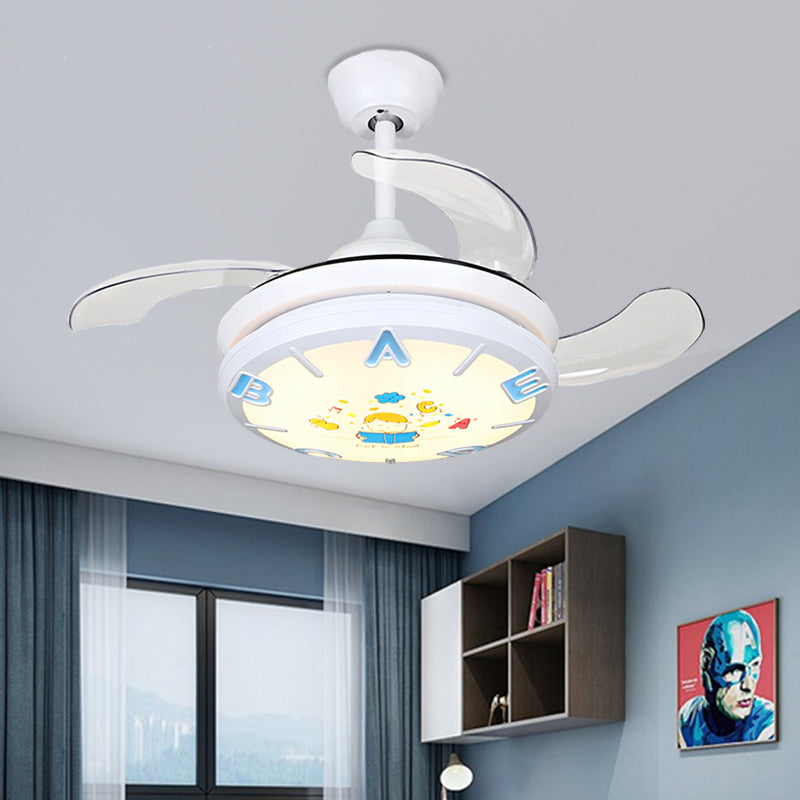 Contemporary Round Shade Ceiling Fan Light Metal and Acrylic LED Bedroom Semi-Flush Mount Fixture in White White Clearhalo 'Ceiling Fans with Lights' 'Ceiling Fans' 'Kids Ceiling Fans' 'Kids' Lighting' 220494