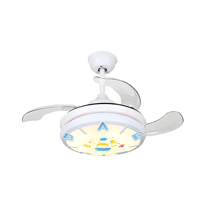Contemporary Round Shade Ceiling Fan Light Metal and Acrylic LED Bedroom Semi-Flush Mount Fixture in White Clearhalo 'Ceiling Fans with Lights' 'Ceiling Fans' 'Kids Ceiling Fans' 'Kids' Lighting' 220495