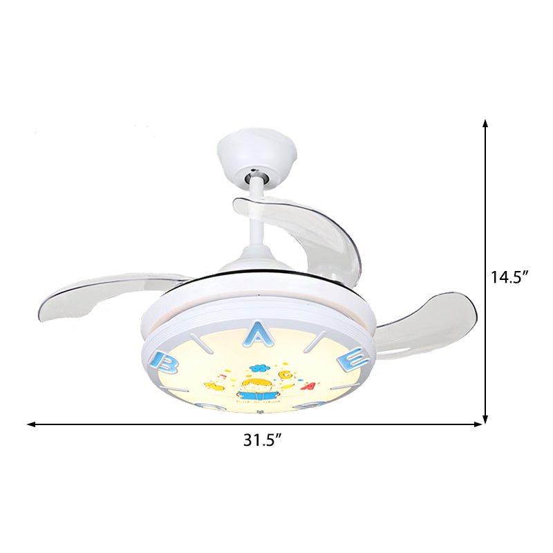 Contemporary Round Shade Ceiling Fan Light Metal and Acrylic LED Bedroom Semi-Flush Mount Fixture in White Clearhalo 'Ceiling Fans with Lights' 'Ceiling Fans' 'Kids Ceiling Fans' 'Kids' Lighting' 220496
