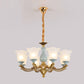 Frosted Glass Blue Chandelier Lighting Flared Classic Pendant Light with Ruffled Edge for Living Room Clearhalo 'Ceiling Lights' 'Chandeliers' Lighting' options 2204962