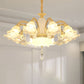 Gold Floral Shade Ceiling Lighting Traditional Ruffle Glass Living Room Chandelier Light with Crystal Draping Clearhalo 'Ceiling Lights' 'Chandeliers' Lighting' options 2205023
