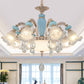Textured Glass Blue Chandelier Pendant Light Flared Ruffle Vintage Hanging Light with Crystal Accent 8 Blue Clearhalo 'Ceiling Lights' 'Chandeliers' Lighting' options 2205038_0d6b72a8-5eba-406b-99a5-5e801f1f4daf