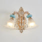 Textured Glass Blue Chandelier Pendant Light Flared Ruffle Vintage Hanging Light with Crystal Accent Clearhalo 'Ceiling Lights' 'Chandeliers' Lighting' options 2205042