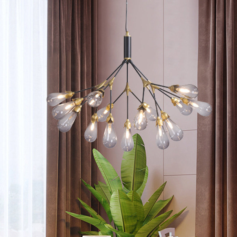 Metallic Branch Shaped Chandelier Lighting Minimalistic LED Pendant Light with Bulb-Shaped Glass 15 Smoke Gray Clearhalo 'Ceiling Lights' 'Chandeliers' 'Clear' 'Glass shade' 'Glass' 'Industrial' 'Modern Chandeliers' 'Modern' 'Tiffany' 'Traditional Chandeliers' Lighting' 2205062