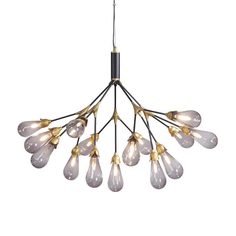 Metallic Branch Shaped Chandelier Lighting Minimalistic LED Pendant Light with Bulb-Shaped Glass Clearhalo 'Ceiling Lights' 'Chandeliers' 'Clear' 'Glass shade' 'Glass' 'Industrial' 'Modern Chandeliers' 'Modern' 'Tiffany' 'Traditional Chandeliers' Lighting' 2205063