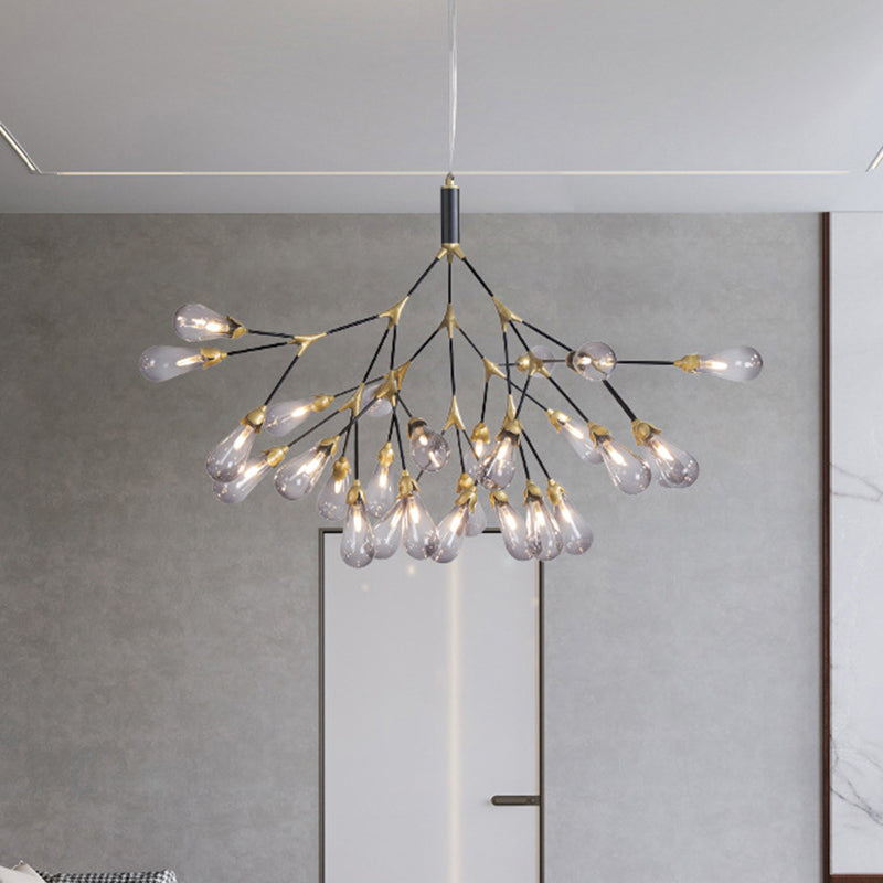 Metallic Branch Shaped Chandelier Lighting Minimalistic LED Pendant Light with Bulb-Shaped Glass 27 Smoke Gray Clearhalo 'Ceiling Lights' 'Chandeliers' 'Clear' 'Glass shade' 'Glass' 'Industrial' 'Modern Chandeliers' 'Modern' 'Tiffany' 'Traditional Chandeliers' Lighting' 2205064