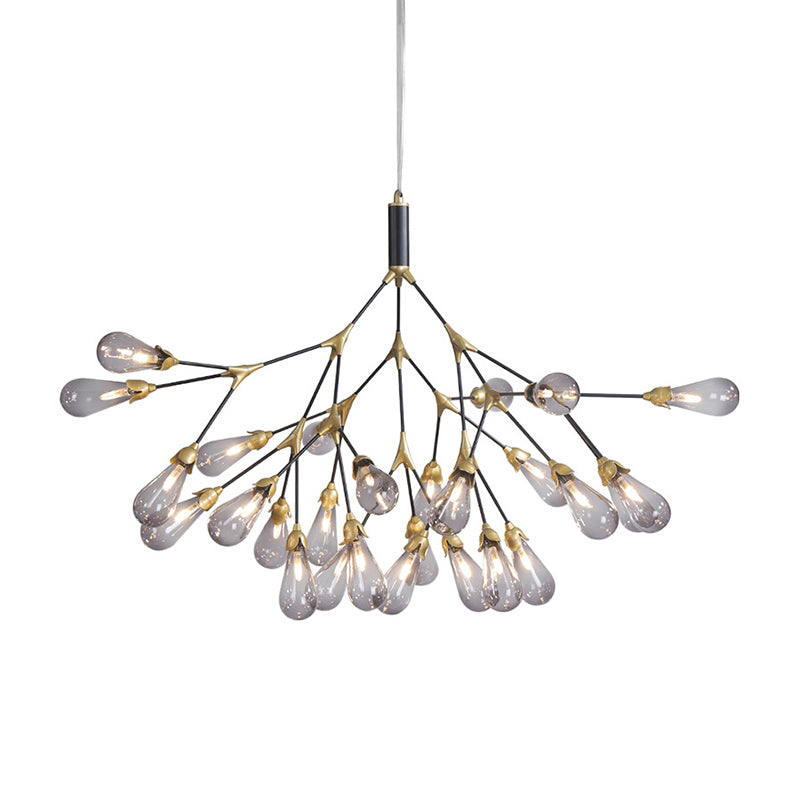 Metallic Branch Shaped Chandelier Lighting Minimalistic LED Pendant Light with Bulb-Shaped Glass Clearhalo 'Ceiling Lights' 'Chandeliers' 'Clear' 'Glass shade' 'Glass' 'Industrial' 'Modern Chandeliers' 'Modern' 'Tiffany' 'Traditional Chandeliers' Lighting' 2205065