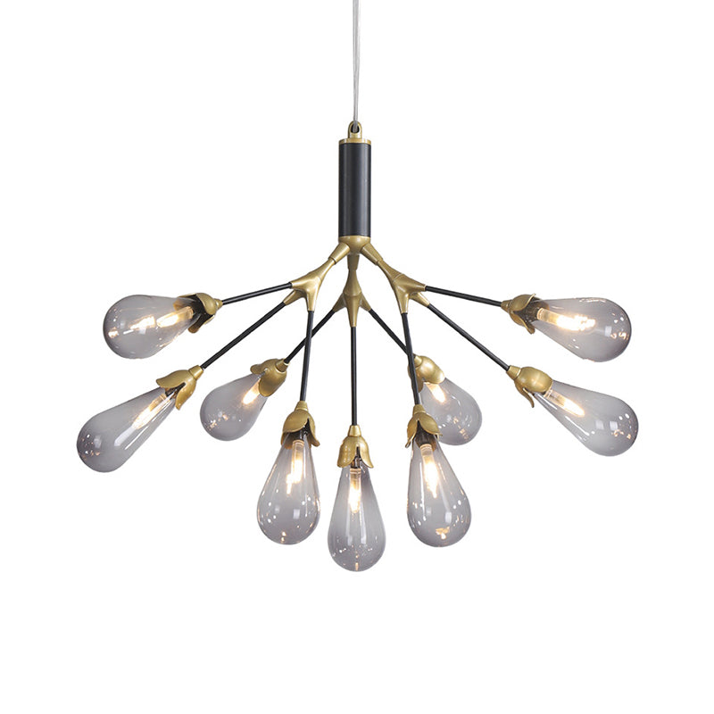 Metallic Branch Shaped Chandelier Lighting Minimalistic LED Pendant Light with Bulb-Shaped Glass 9 Smoke Gray Clearhalo 'Ceiling Lights' 'Chandeliers' 'Clear' 'Glass shade' 'Glass' 'Industrial' 'Modern Chandeliers' 'Modern' 'Tiffany' 'Traditional Chandeliers' Lighting' 2205066