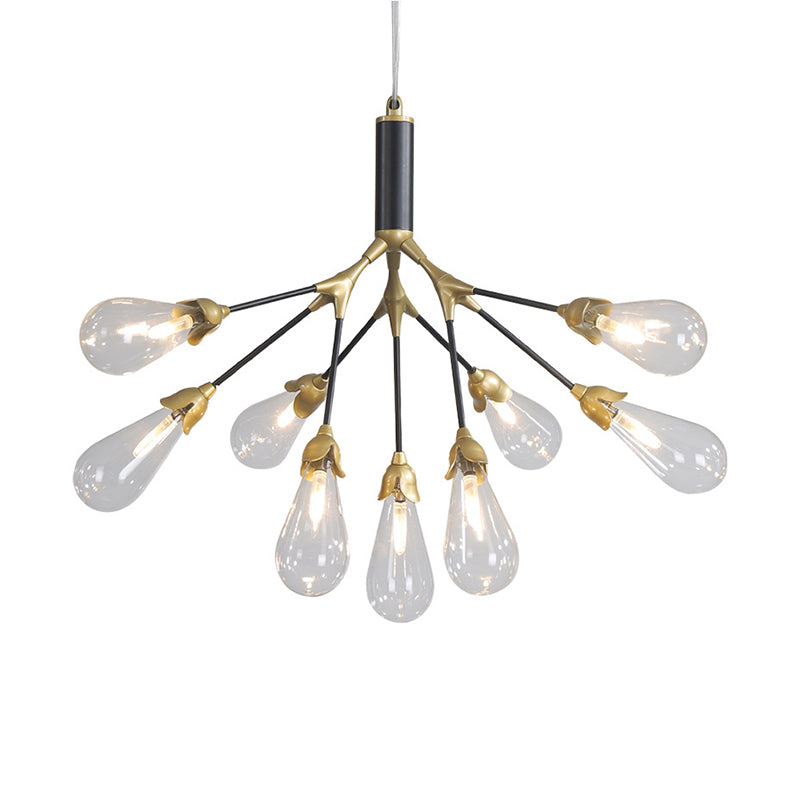 Metallic Branch Shaped Chandelier Lighting Minimalistic LED Pendant Light with Bulb-Shaped Glass Clearhalo 'Ceiling Lights' 'Chandeliers' 'Clear' 'Glass shade' 'Glass' 'Industrial' 'Modern Chandeliers' 'Modern' 'Tiffany' 'Traditional Chandeliers' Lighting' 2205068