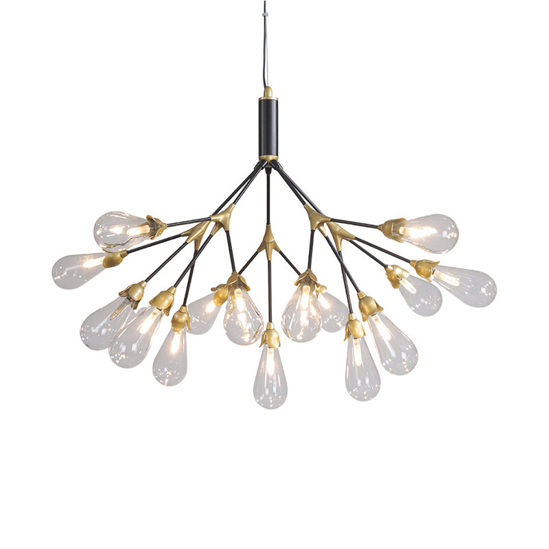 Metallic Branch Shaped Chandelier Lighting Minimalistic LED Pendant Light with Bulb-Shaped Glass 15 Clear Clearhalo 'Ceiling Lights' 'Chandeliers' 'Clear' 'Glass shade' 'Glass' 'Industrial' 'Modern Chandeliers' 'Modern' 'Tiffany' 'Traditional Chandeliers' Lighting' 2205069