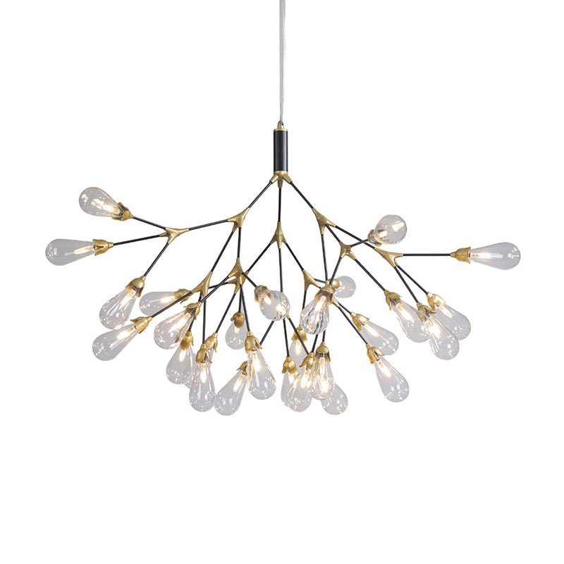 Metallic Branch Shaped Chandelier Lighting Minimalistic LED Pendant Light with Bulb-Shaped Glass 27 Clear Clearhalo 'Ceiling Lights' 'Chandeliers' 'Clear' 'Glass shade' 'Glass' 'Industrial' 'Modern Chandeliers' 'Modern' 'Tiffany' 'Traditional Chandeliers' Lighting' 2205070