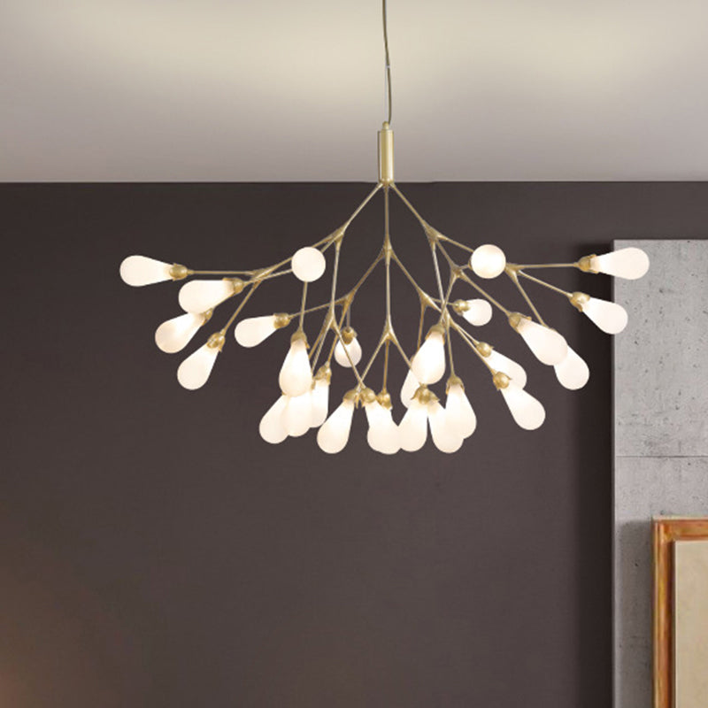Metallic Branch Shaped Chandelier Lighting Minimalistic LED Pendant Light with Bulb-Shaped Glass 27 Textured White Clearhalo 'Ceiling Lights' 'Chandeliers' 'Clear' 'Glass shade' 'Glass' 'Industrial' 'Modern Chandeliers' 'Modern' 'Tiffany' 'Traditional Chandeliers' Lighting' 2205071