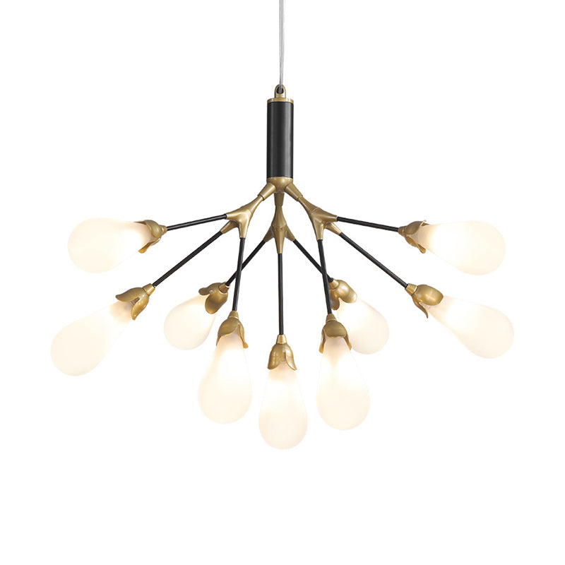 Metallic Branch Shaped Chandelier Lighting Minimalistic LED Pendant Light with Bulb-Shaped Glass 9 Textured White Clearhalo 'Ceiling Lights' 'Chandeliers' 'Clear' 'Glass shade' 'Glass' 'Industrial' 'Modern Chandeliers' 'Modern' 'Tiffany' 'Traditional Chandeliers' Lighting' 2205074