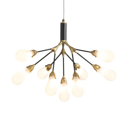 Metallic Branch Shaped Chandelier Lighting Minimalistic LED Pendant Light with Bulb-Shaped Glass 9 Textured White Clearhalo 'Ceiling Lights' 'Chandeliers' 'Clear' 'Glass shade' 'Glass' 'Industrial' 'Modern Chandeliers' 'Modern' 'Tiffany' 'Traditional Chandeliers' Lighting' 2205074
