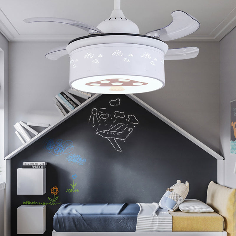 Drum Ceiling Fan Lighting Modernist Metal LED White Semi Flush Light with Acrylic Diffuser for Bedroom White Clearhalo 'Ceiling Fans with Lights' 'Ceiling Fans' 'Kids Ceiling Fans' 'Kids' Lighting' 220510