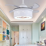 Drum Ceiling Fan Lighting Modernist Metal LED White Semi Flush Light with Acrylic Diffuser for Bedroom Clearhalo 'Ceiling Fans with Lights' 'Ceiling Fans' 'Kids Ceiling Fans' 'Kids' Lighting' 220511