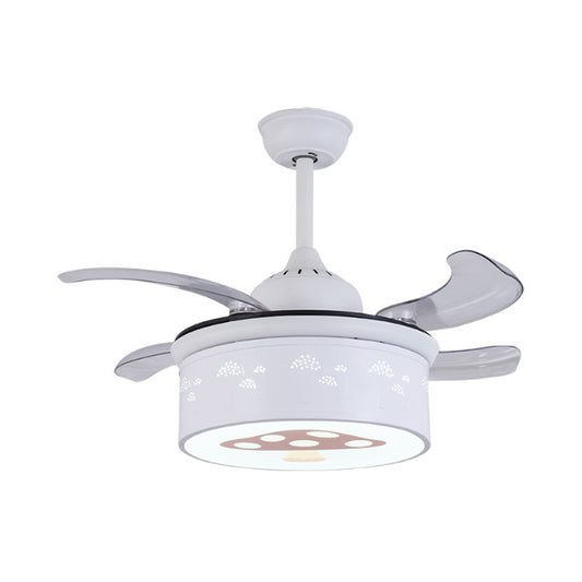 Drum Ceiling Fan Lighting Modernist Metal LED White Semi Flush Light with Acrylic Diffuser for Bedroom Clearhalo 'Ceiling Fans with Lights' 'Ceiling Fans' 'Kids Ceiling Fans' 'Kids' Lighting' 220512