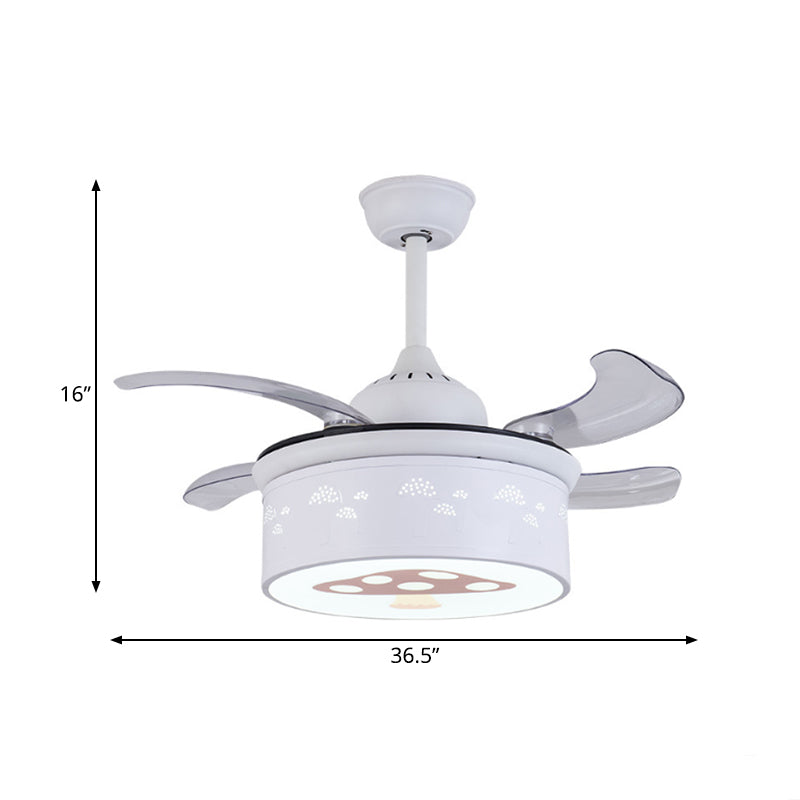 Drum Ceiling Fan Lighting Modernist Metal LED White Semi Flush Light with Acrylic Diffuser for Bedroom Clearhalo 'Ceiling Fans with Lights' 'Ceiling Fans' 'Kids Ceiling Fans' 'Kids' Lighting' 220513