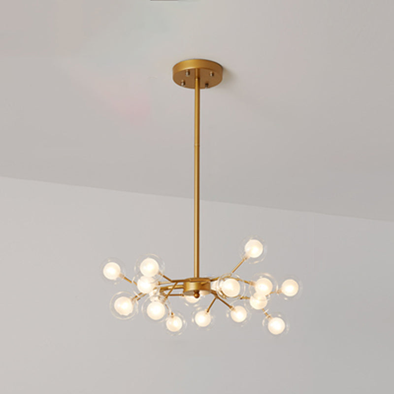 Metallic Branch Chandelier Light Simplicity LED Pendant Light Fixture for Living Room 18 Gold B Clearhalo 'Ceiling Lights' 'Chandeliers' 'Glass shade' 'Glass' 'Modern Chandeliers' 'Modern' Lighting' 2205194