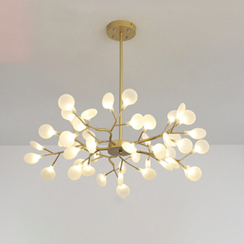 Metallic Branch Chandelier Light Simplicity LED Pendant Light Fixture for Living Room 45 Gold A Clearhalo 'Ceiling Lights' 'Chandeliers' 'Glass shade' 'Glass' 'Modern Chandeliers' 'Modern' Lighting' 2205195