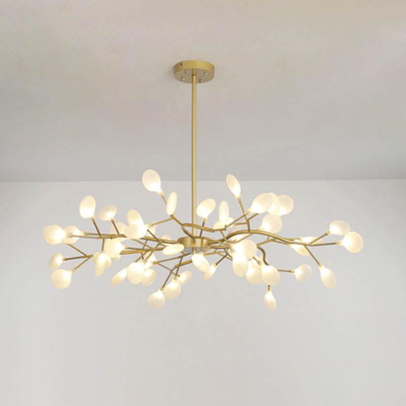 Metallic Branch Chandelier Light Simplicity LED Pendant Light Fixture for Living Room 54 Gold A Clearhalo 'Ceiling Lights' 'Chandeliers' 'Glass shade' 'Glass' 'Modern Chandeliers' 'Modern' Lighting' 2205197