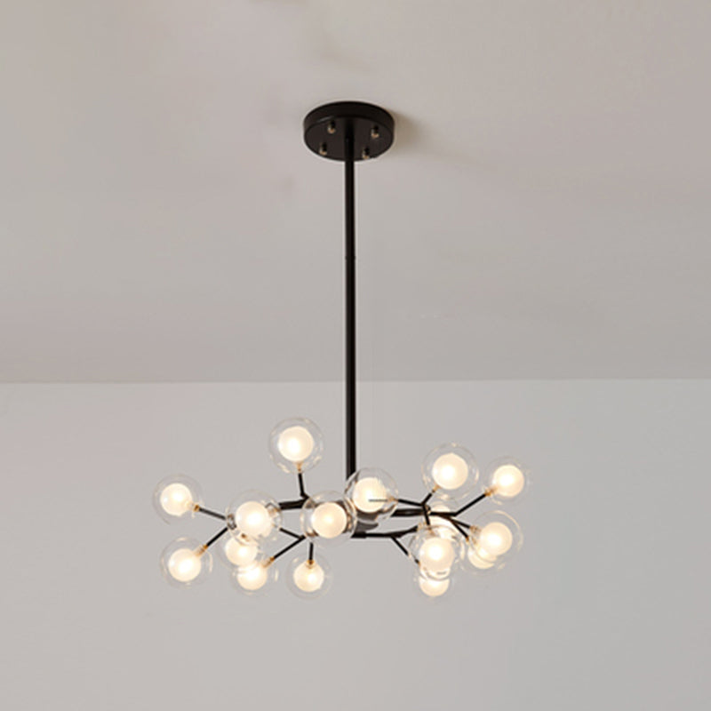 Metallic Branch Chandelier Light Simplicity LED Pendant Light Fixture for Living Room 18 Black B Clearhalo 'Ceiling Lights' 'Chandeliers' 'Glass shade' 'Glass' 'Modern Chandeliers' 'Modern' Lighting' 2205198