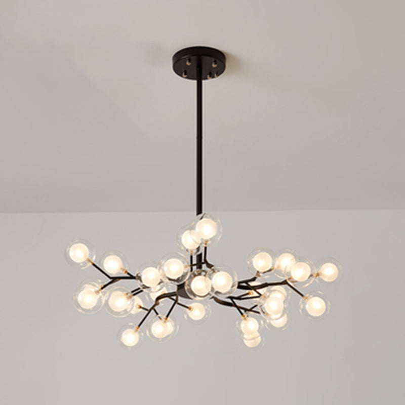 Metallic Branch Chandelier Light Simplicity LED Pendant Light Fixture for Living Room 30 Black B Clearhalo 'Ceiling Lights' 'Chandeliers' 'Glass shade' 'Glass' 'Modern Chandeliers' 'Modern' Lighting' 2205199