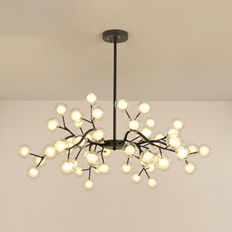 Metallic Branch Chandelier Light Simplicity LED Pendant Light Fixture for Living Room 54 Black B Clearhalo 'Ceiling Lights' 'Chandeliers' 'Glass shade' 'Glass' 'Modern Chandeliers' 'Modern' Lighting' 2205201
