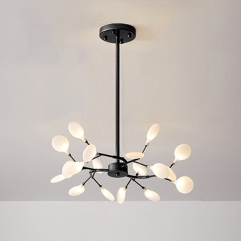 Metallic Branch Chandelier Light Simplicity LED Pendant Light Fixture for Living Room 18 Black A Clearhalo 'Ceiling Lights' 'Chandeliers' 'Glass shade' 'Glass' 'Modern Chandeliers' 'Modern' Lighting' 2205202